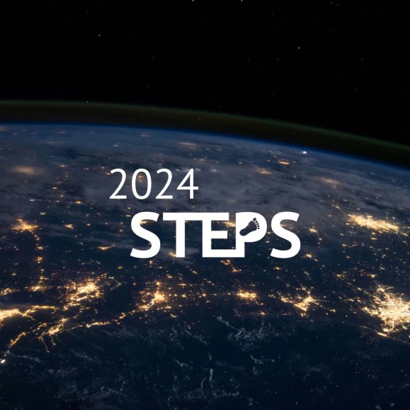 Weltkugel mit Slogan: 2024 Steps
